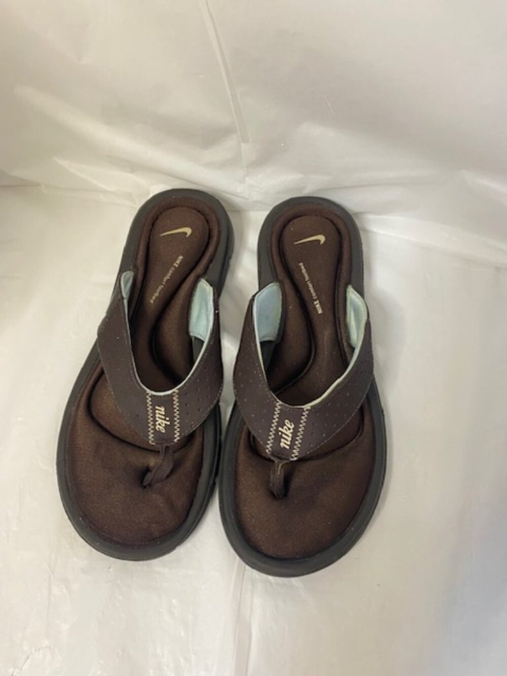 Nike Comfort Footbed Thong Flip Flop Sandals, Brown & Light Blue, women's size 8